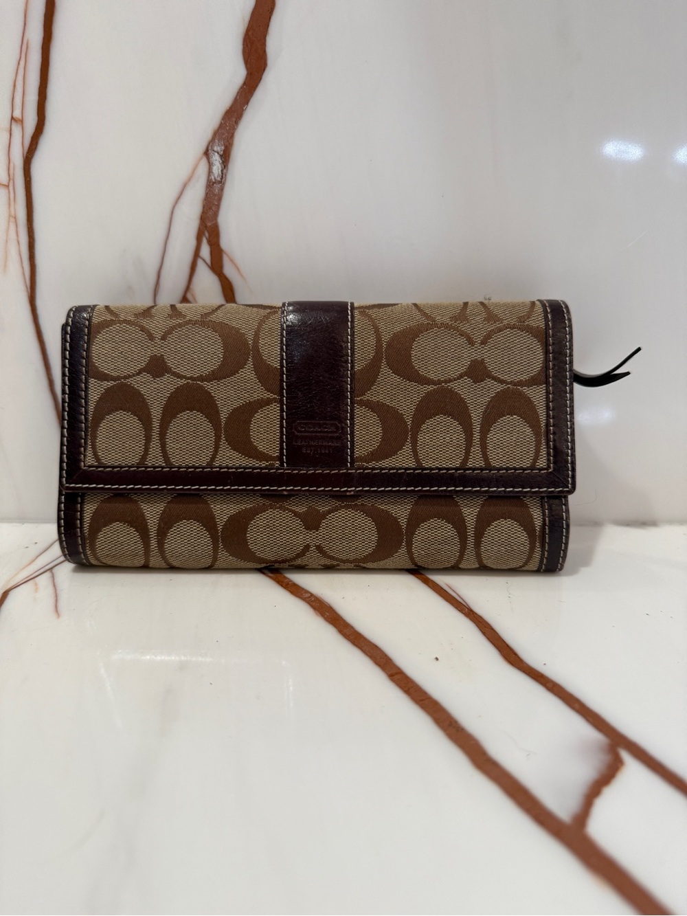 Coach Tan Brown Signature Canvas Continental Wallet